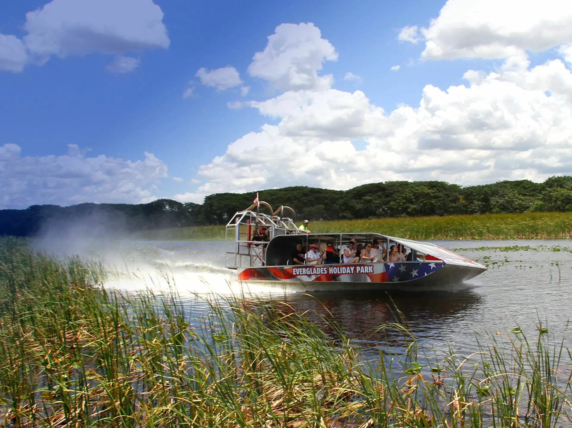 airboat tour turning on an everglades canal